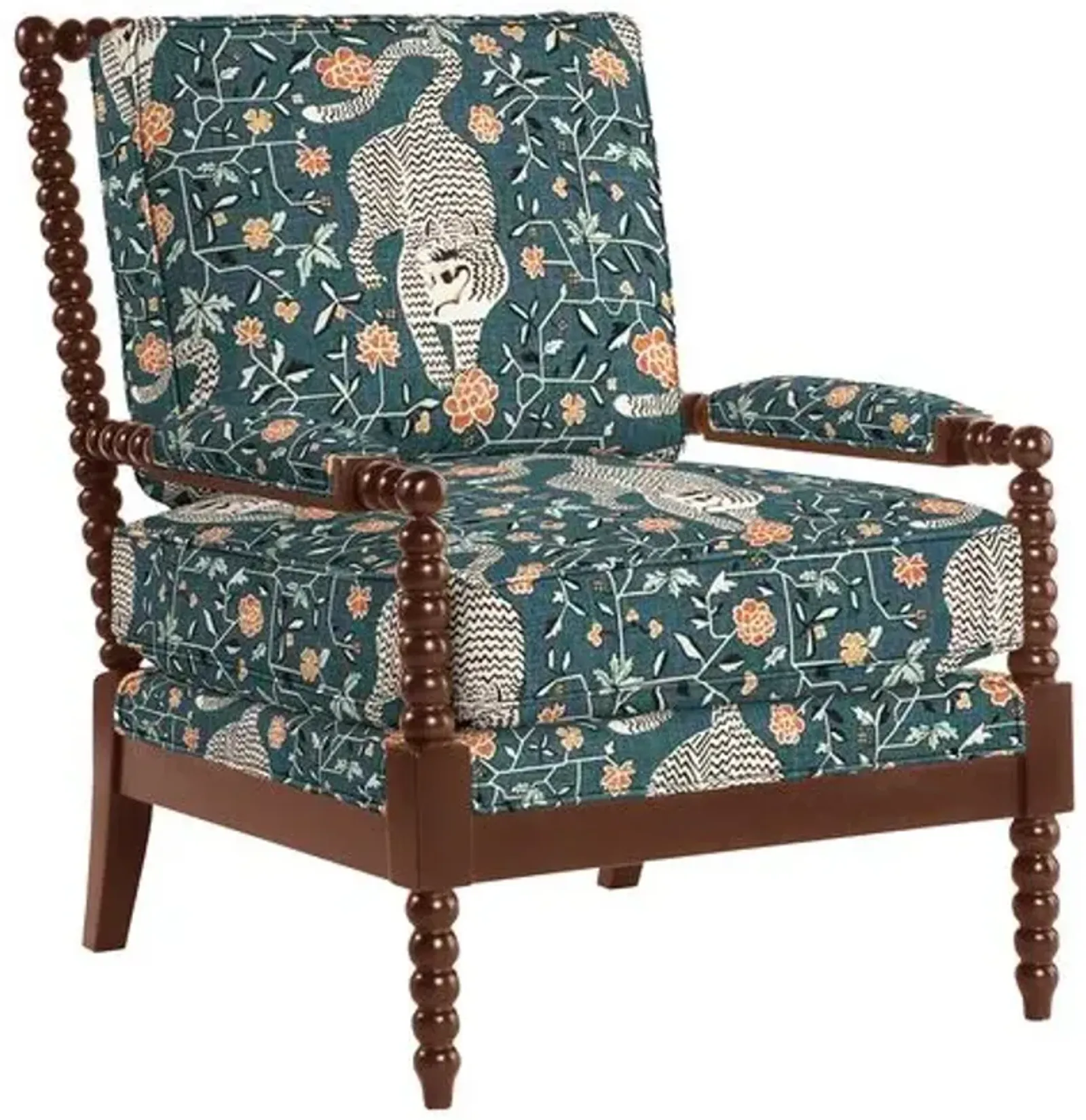 Bankwood Spindle Chair - Tiger Print - Handcrafted - Blue