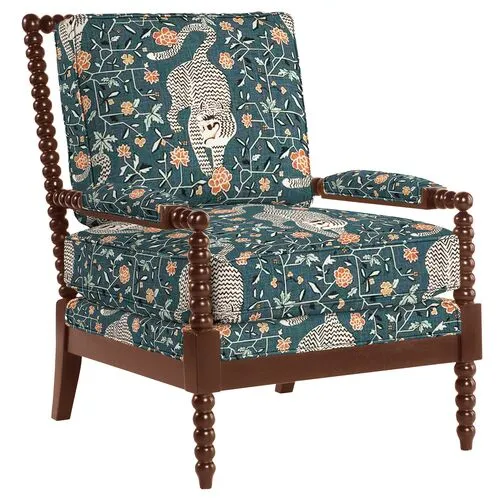 Bankwood Spindle Chair - Tiger Print - Handcrafted - Blue