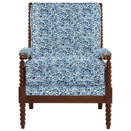 Bankwood Spindle Chair - Aurora Indigo Floral - Handcrafted - Blue