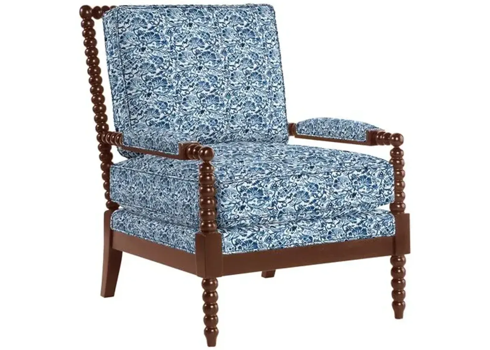 Bankwood Spindle Chair - Aurora Indigo Floral - Handcrafted - Blue