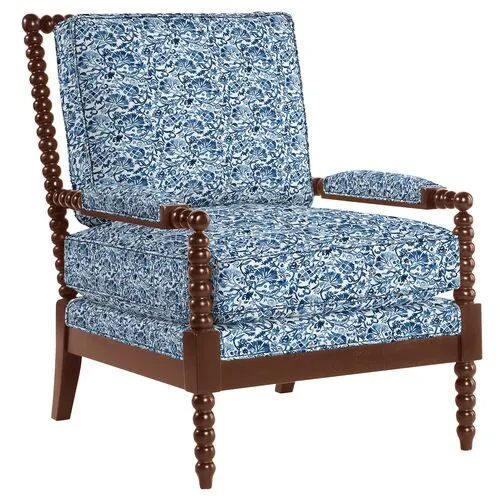 Bankwood Spindle Chair - Aurora Indigo Floral - Handcrafted - Blue