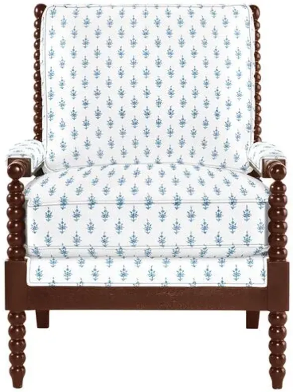 Bankwood Spindle Chair - Leyland Sky Block Print - Handcrafted - Blue