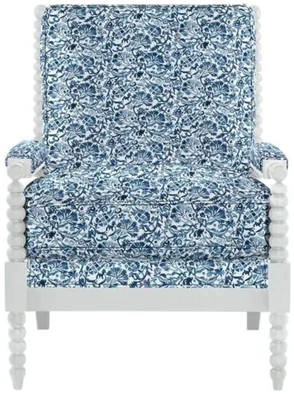 Bankwood White Spindle Chair - Aurora Indigo Floral - Handcrafted - Blue