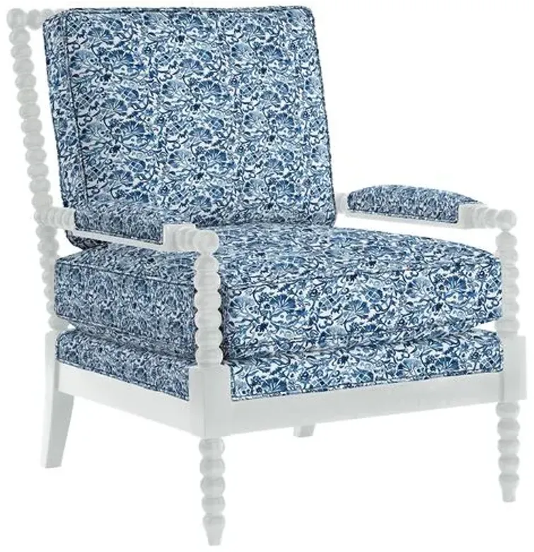 Bankwood White Spindle Chair - Aurora Indigo Floral - Handcrafted - Blue