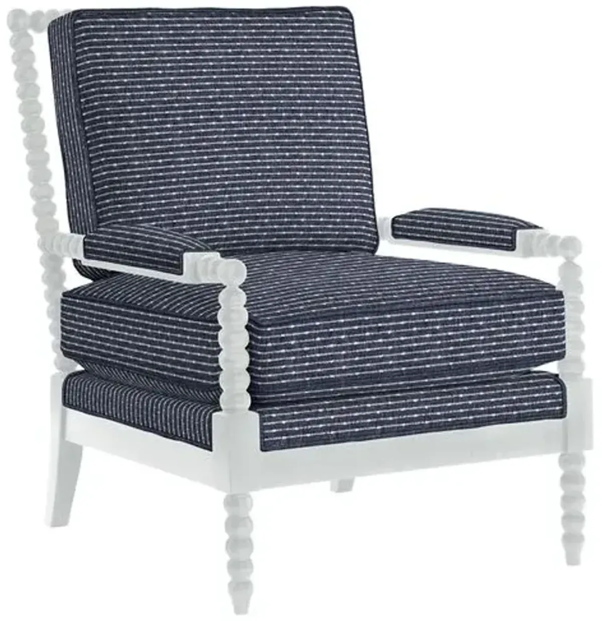 Bankwood White Spindle Chair - Marina Stripe - Handcrafted - Blue