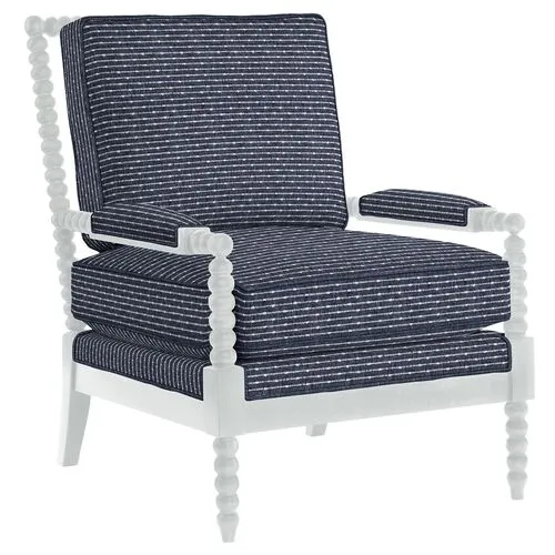 Bankwood White Spindle Chair - Marina Stripe - Handcrafted - Blue