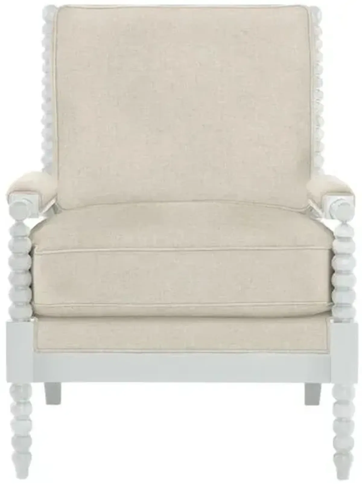 Bankwood White Spindle Chair - Crypton Linen - Handcrafted - Ivory