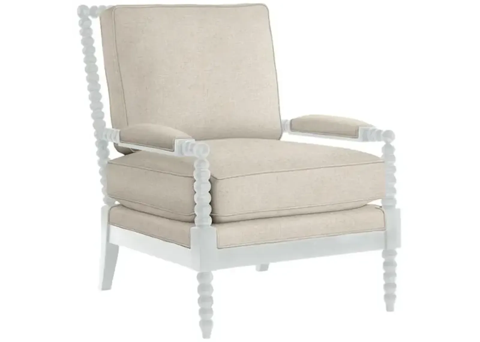 Bankwood White Spindle Chair - Crypton Linen - Handcrafted - Ivory