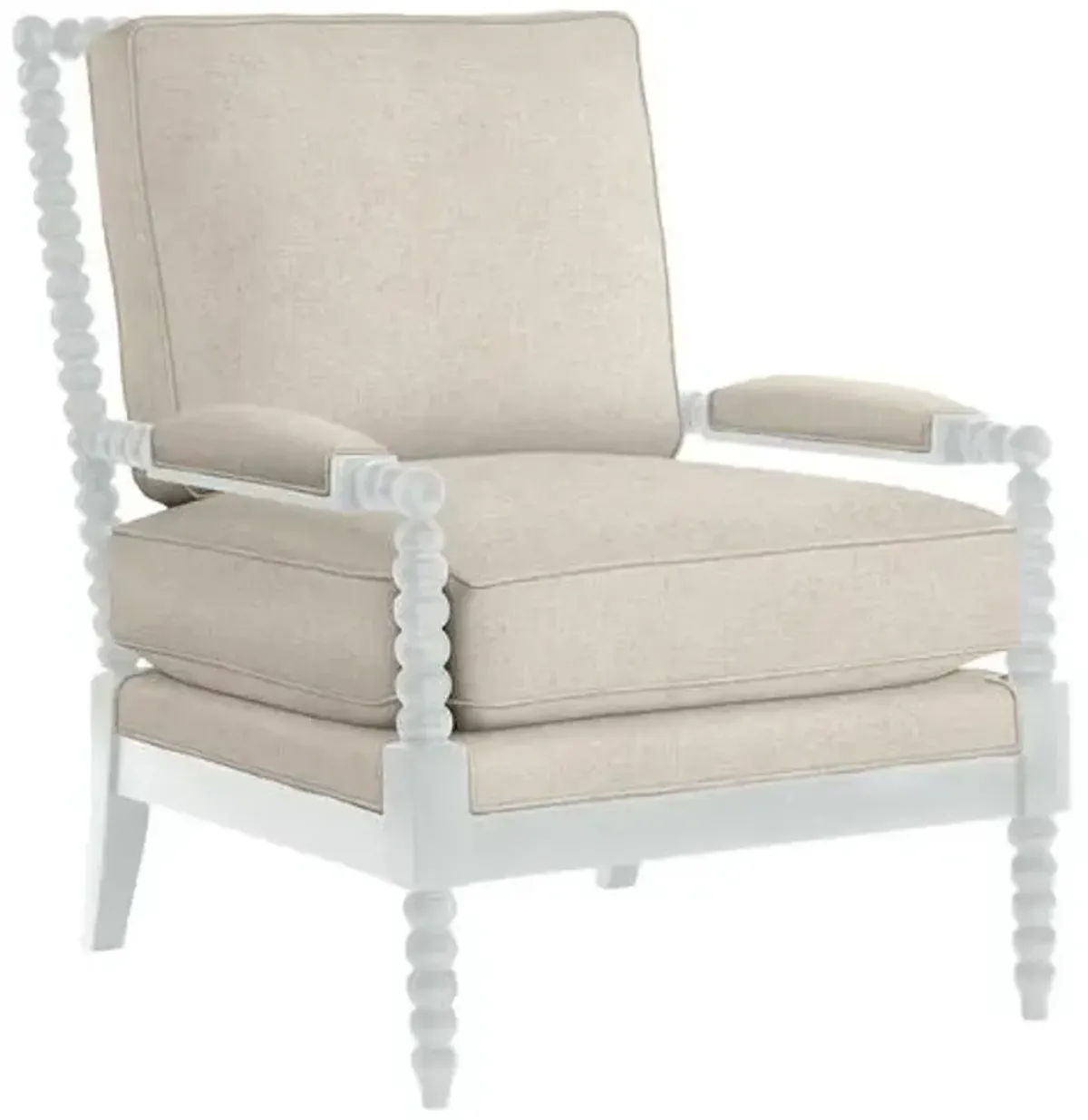 Bankwood White Spindle Chair - Crypton Linen - Handcrafted - Ivory