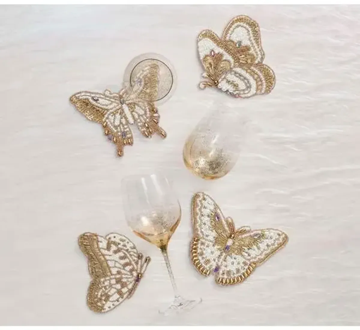 Set of 4 Papillon Coasteras - Kim Seybert - Ivory