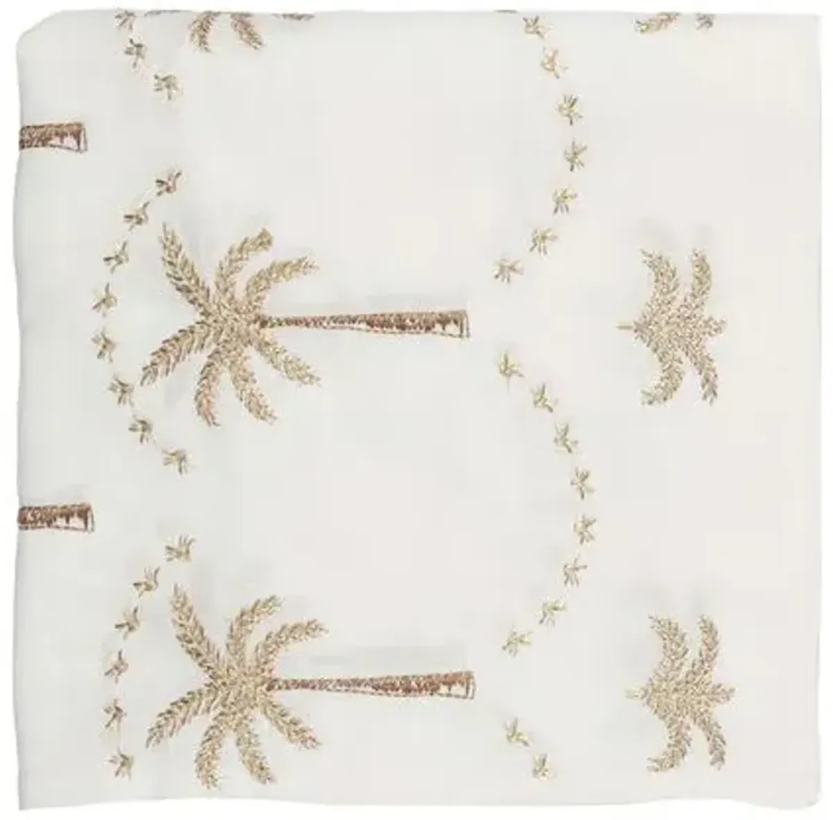 Embroidered Palm Tablecloth - White - Natural & Gold - Kim Seybert