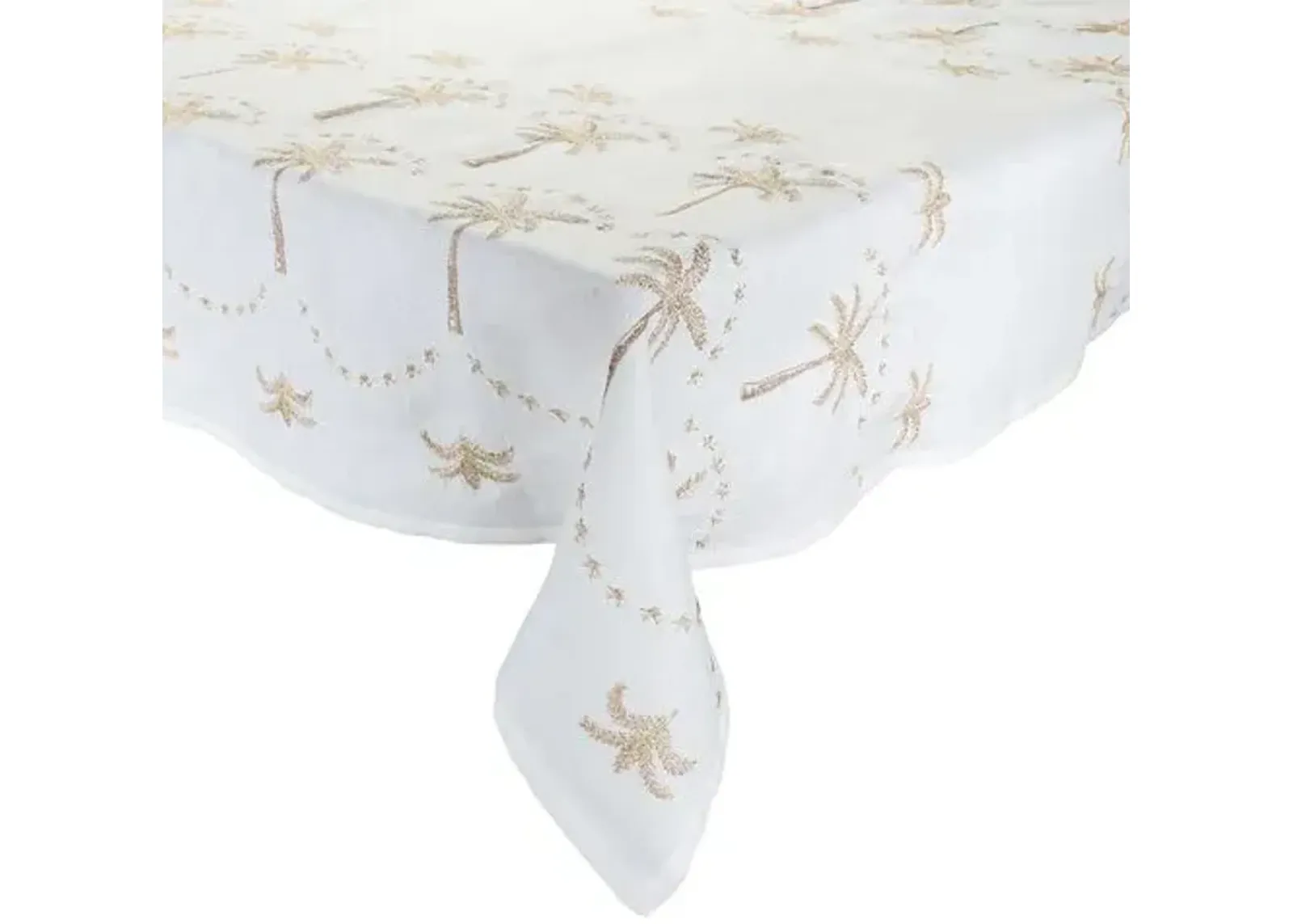 Embroidered Palm Tablecloth - White - Natural & Gold - Kim Seybert