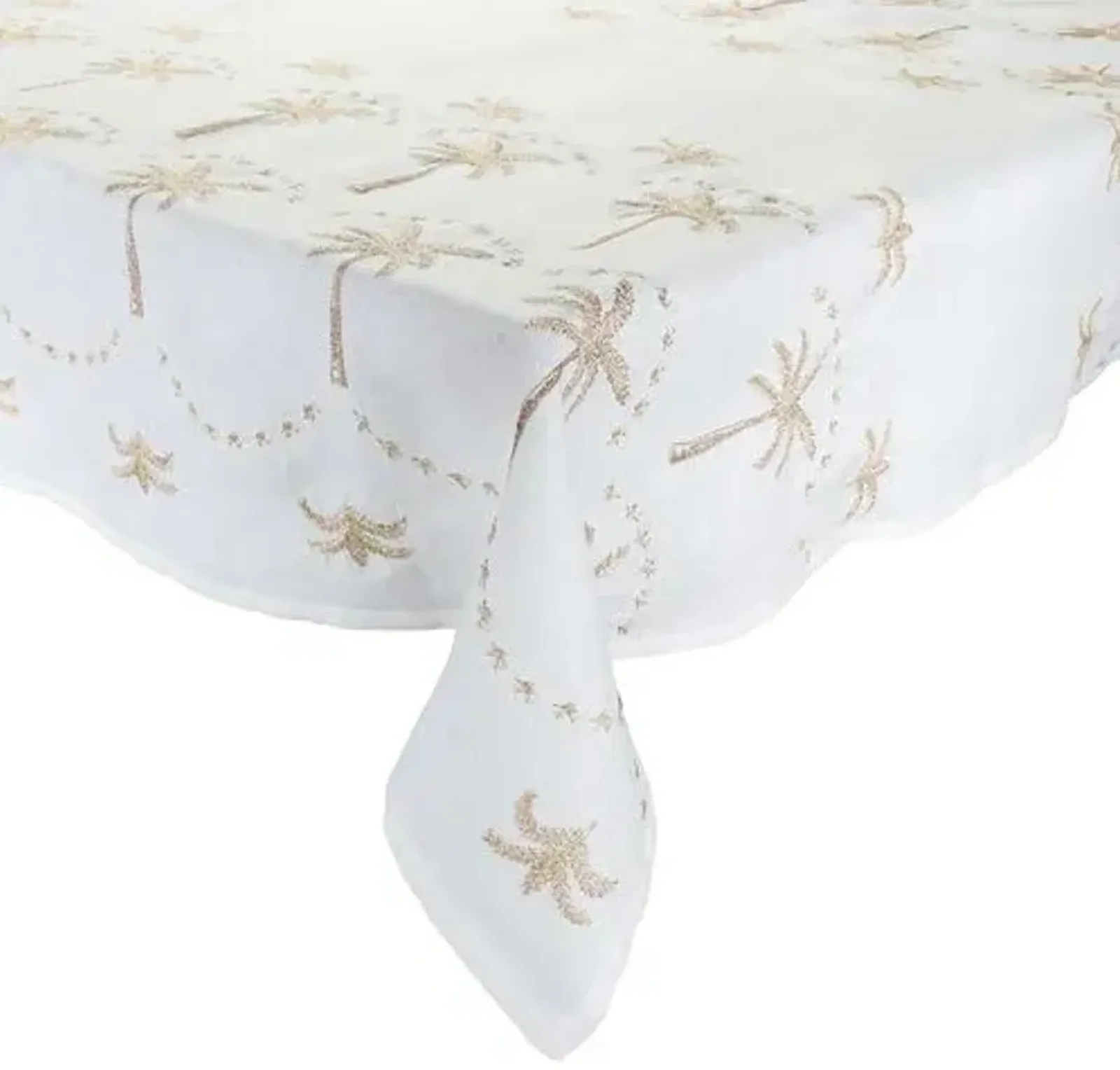 Embroidered Palm Tablecloth - White - Natural & Gold - Kim Seybert