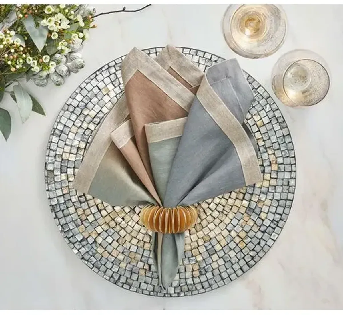 Set of 4 Shell Mosaic Placemats - Kim Seybert - Gray