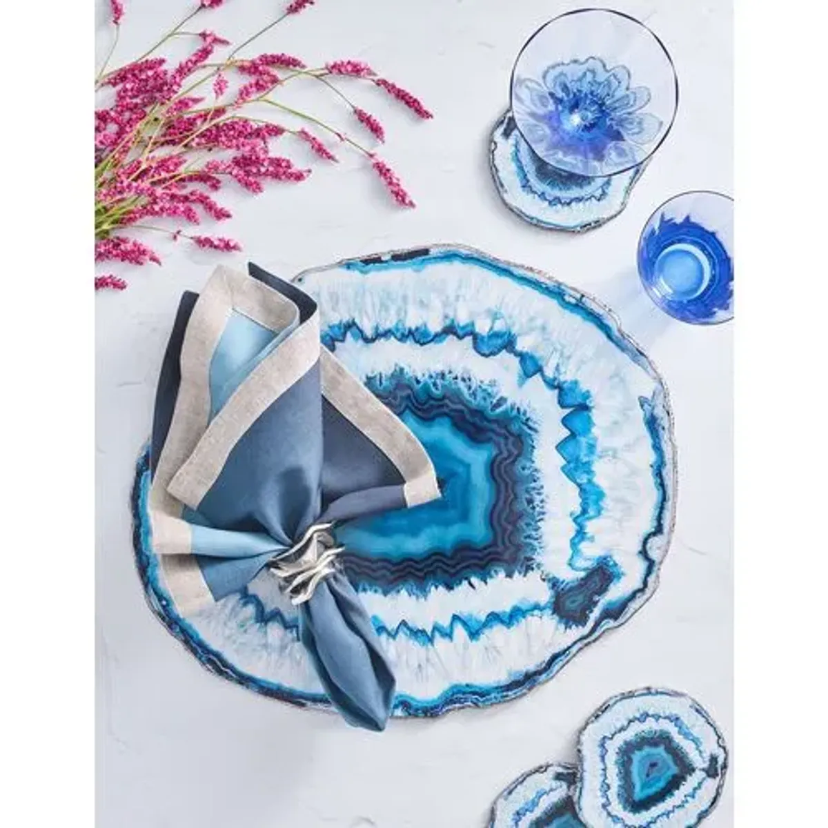 Set of 4 Marine Drink Coasters - Kim Seybert - Blue