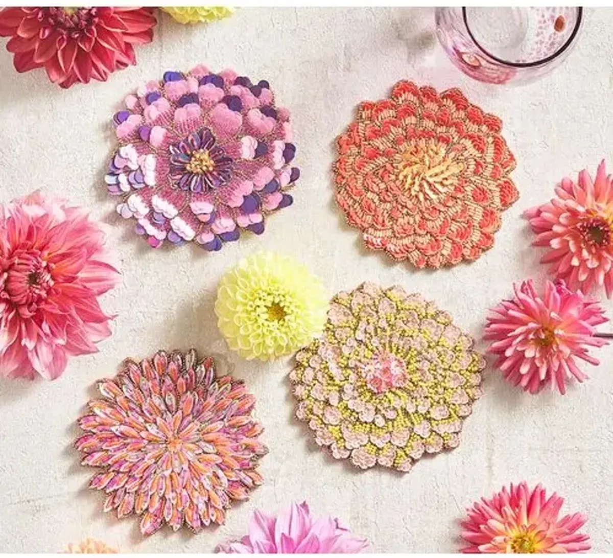 Set of 4 Dahlia Drink Coasters - Kim Seybert - Multi