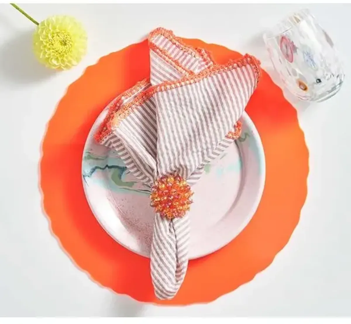 Set of 4 Seersucker Napkins - Kim Seybert - Orange