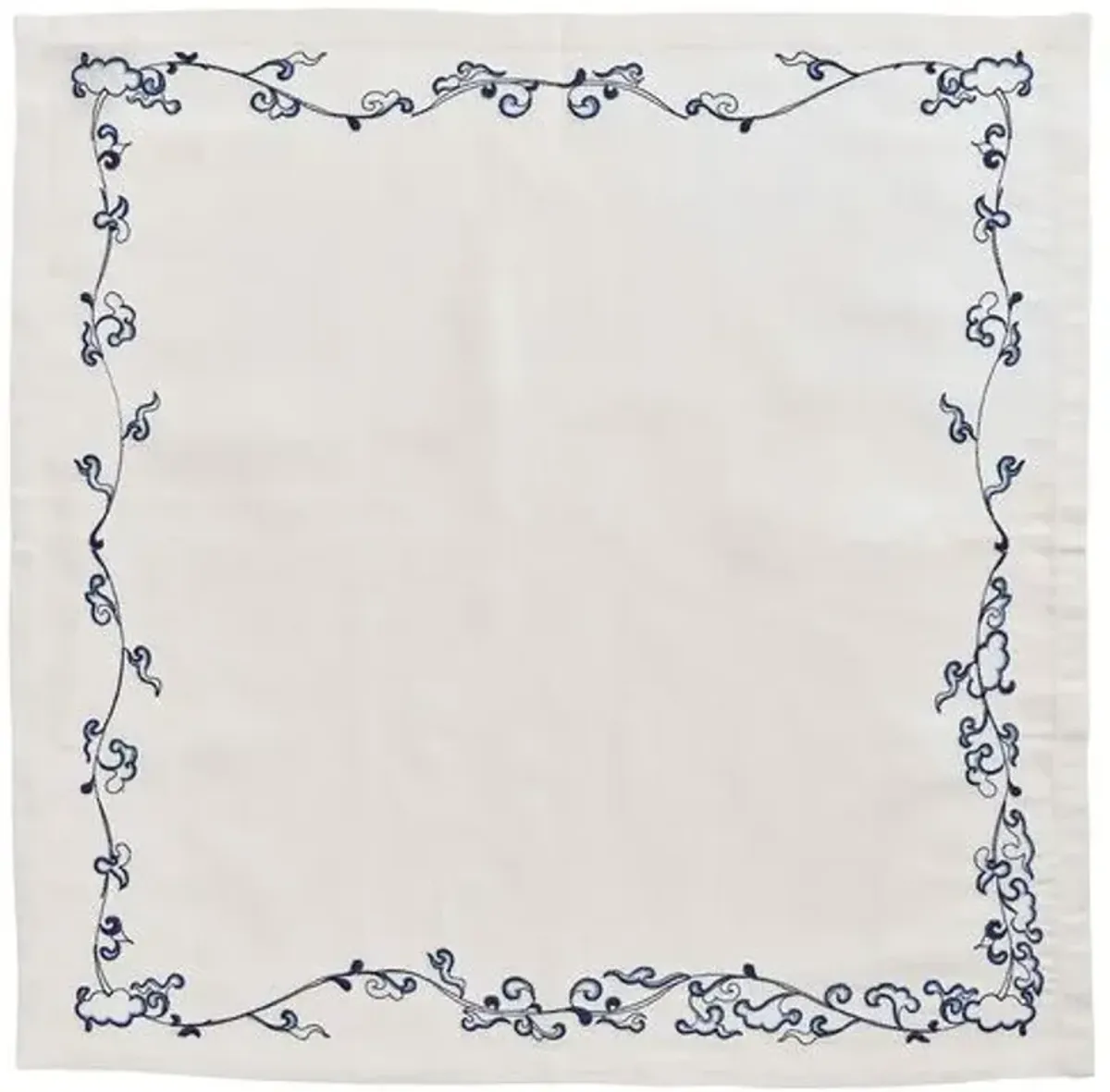 Set of 4 Ming Border Napkins - White & Navy - Kim Seybert