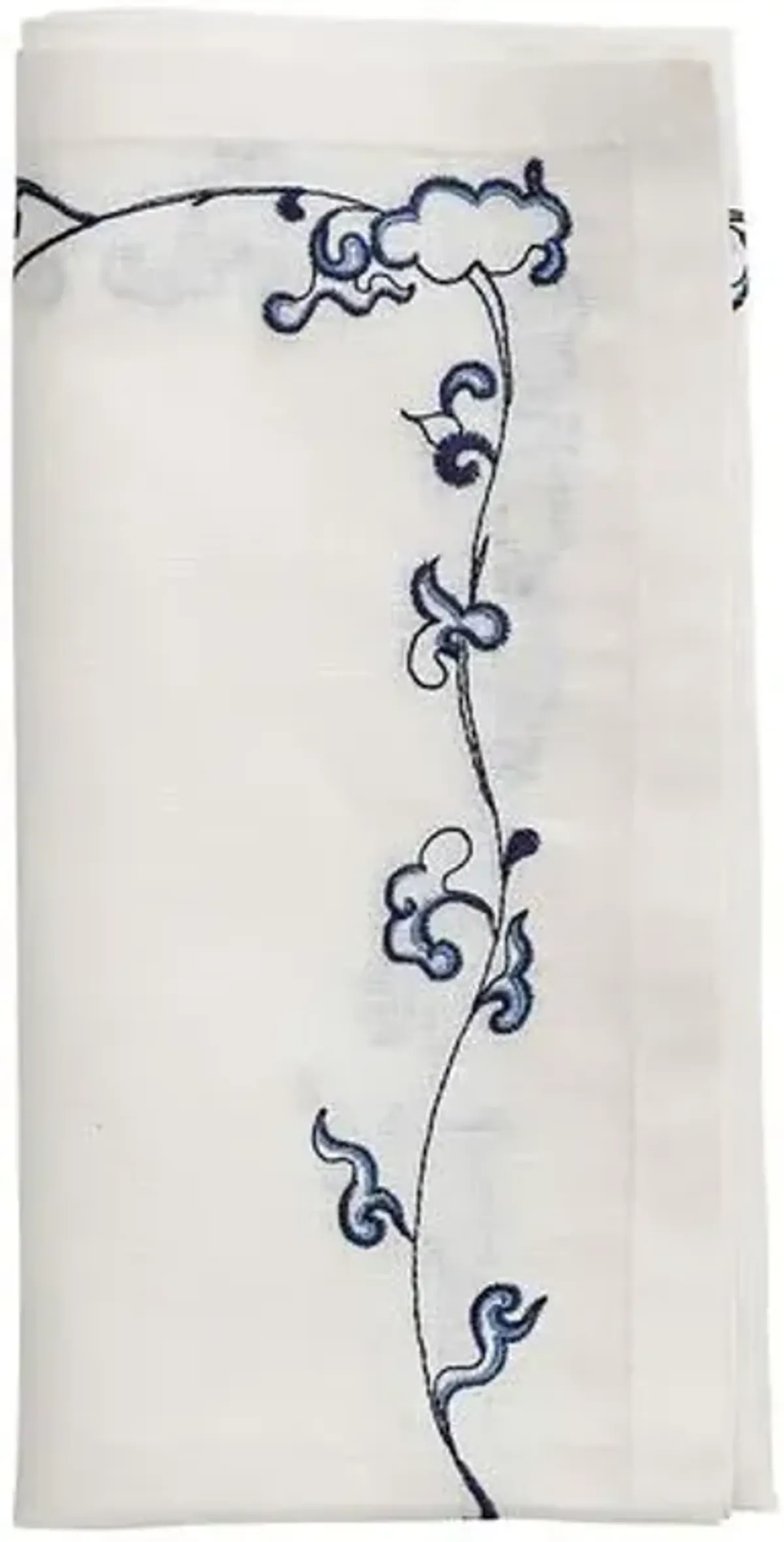 Set of 4 Ming Border Napkins - White & Navy - Kim Seybert