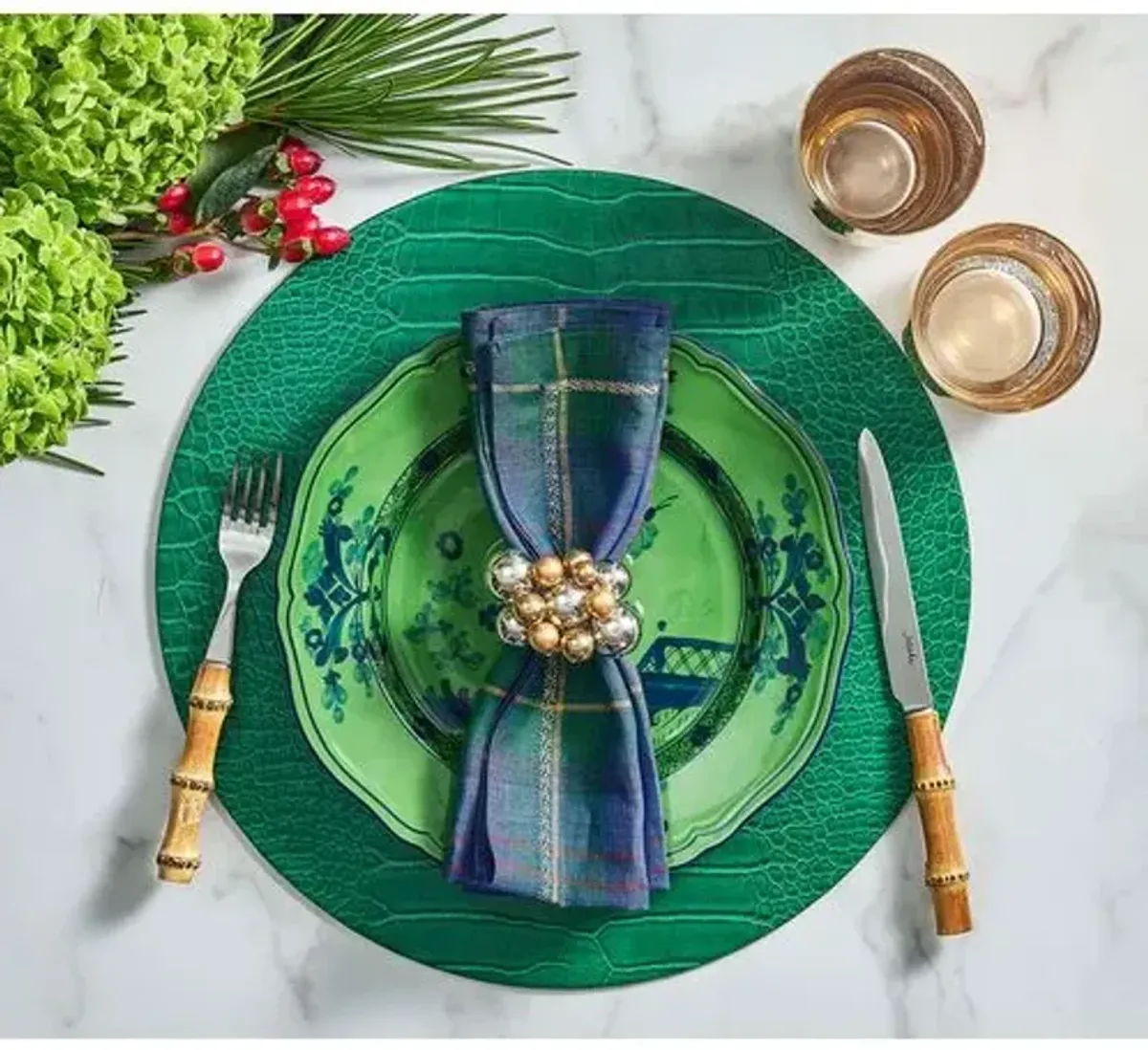 Set of 4 Croco Placemats - Kim Seybert - Green