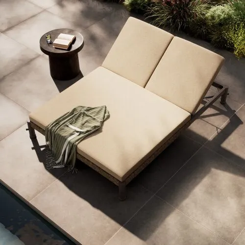 Finnegan Outdoor Double Chaise - Amber Lewis x Four Hands - White - Comfortable, Sturdy, Stylish