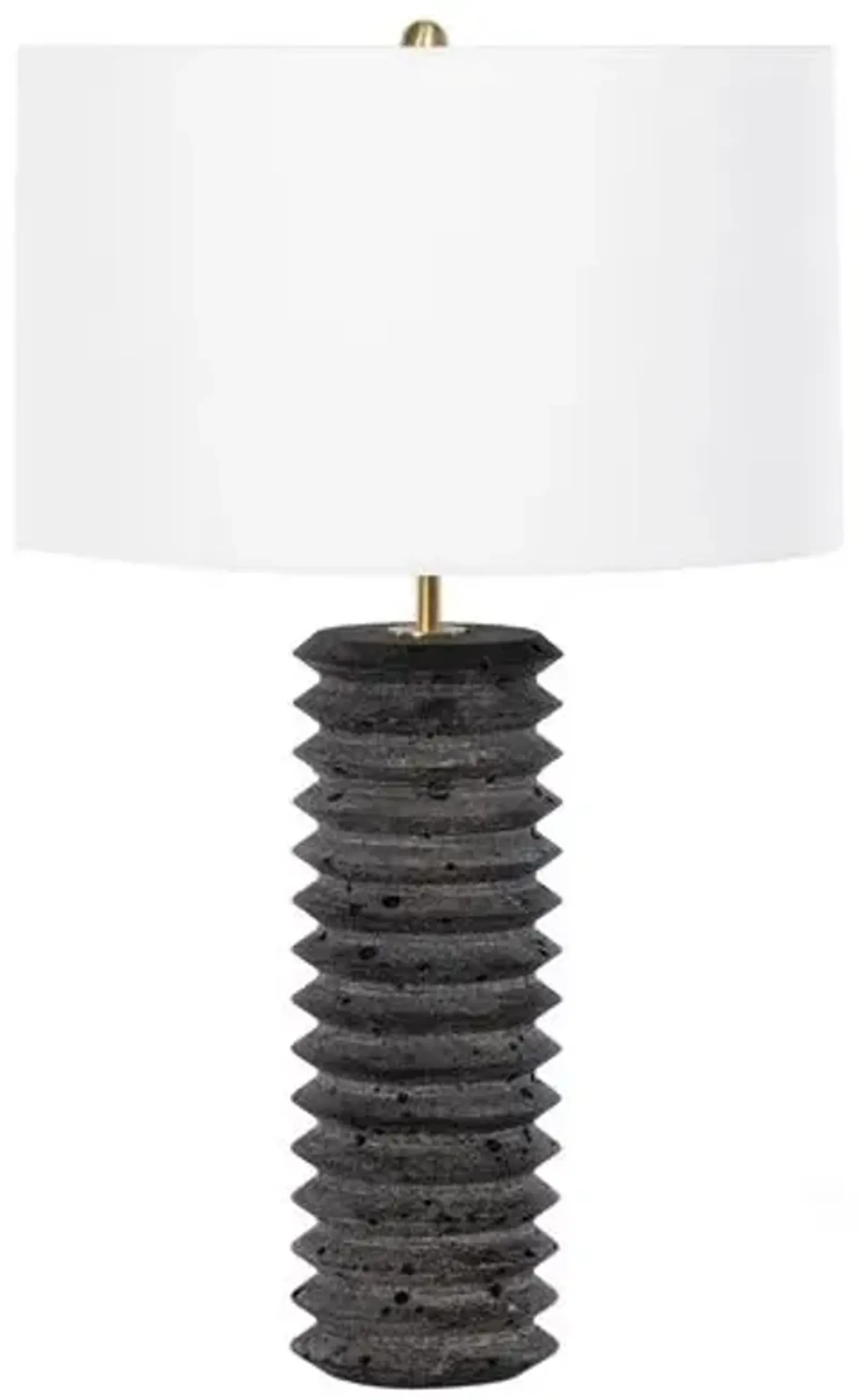 Noir Column Travertine Table Lamp - Black - Regina Andrew