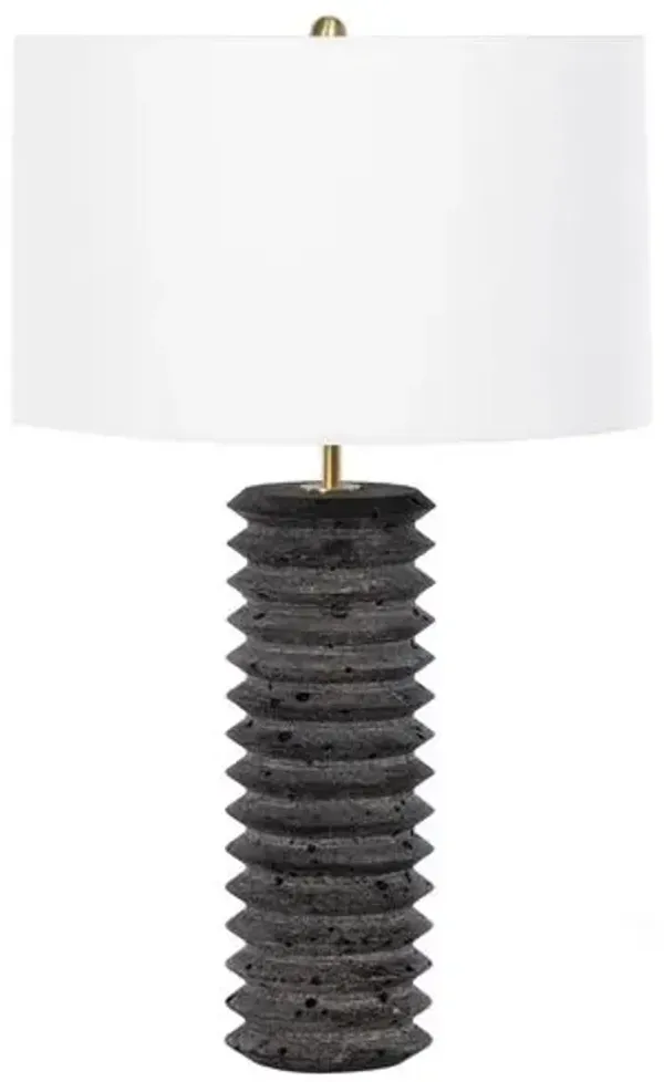 Noir Column Travertine Table Lamp - Black - Regina Andrew