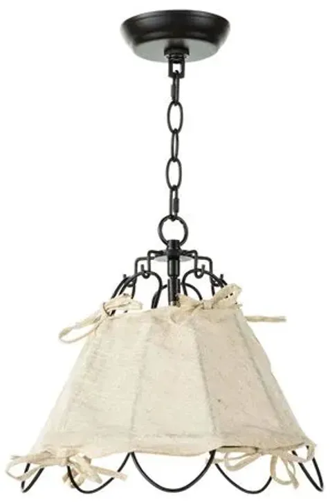 Birdie Small Linen Pendant - Black/Ivory - Regina Andrew