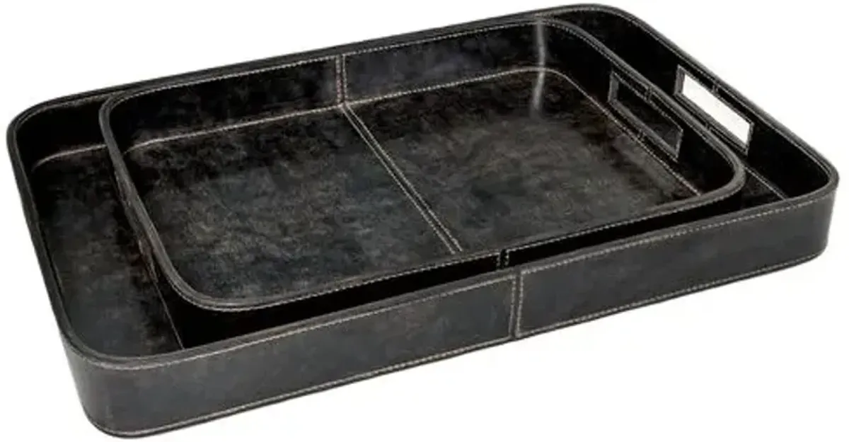 Derby Rectangle Leather Tray Set - Regina Andrew - Black