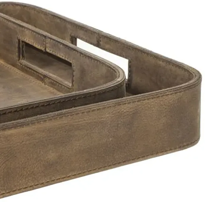 Derby Rectangle Leather Tray Set - Regina Andrew - Brown