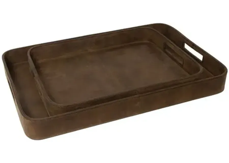 Derby Rectangle Leather Tray Set - Regina Andrew - Brown