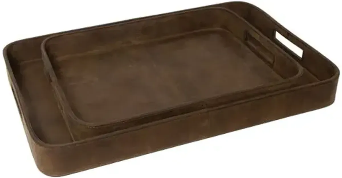 Derby Rectangle Leather Tray Set - Regina Andrew - Brown