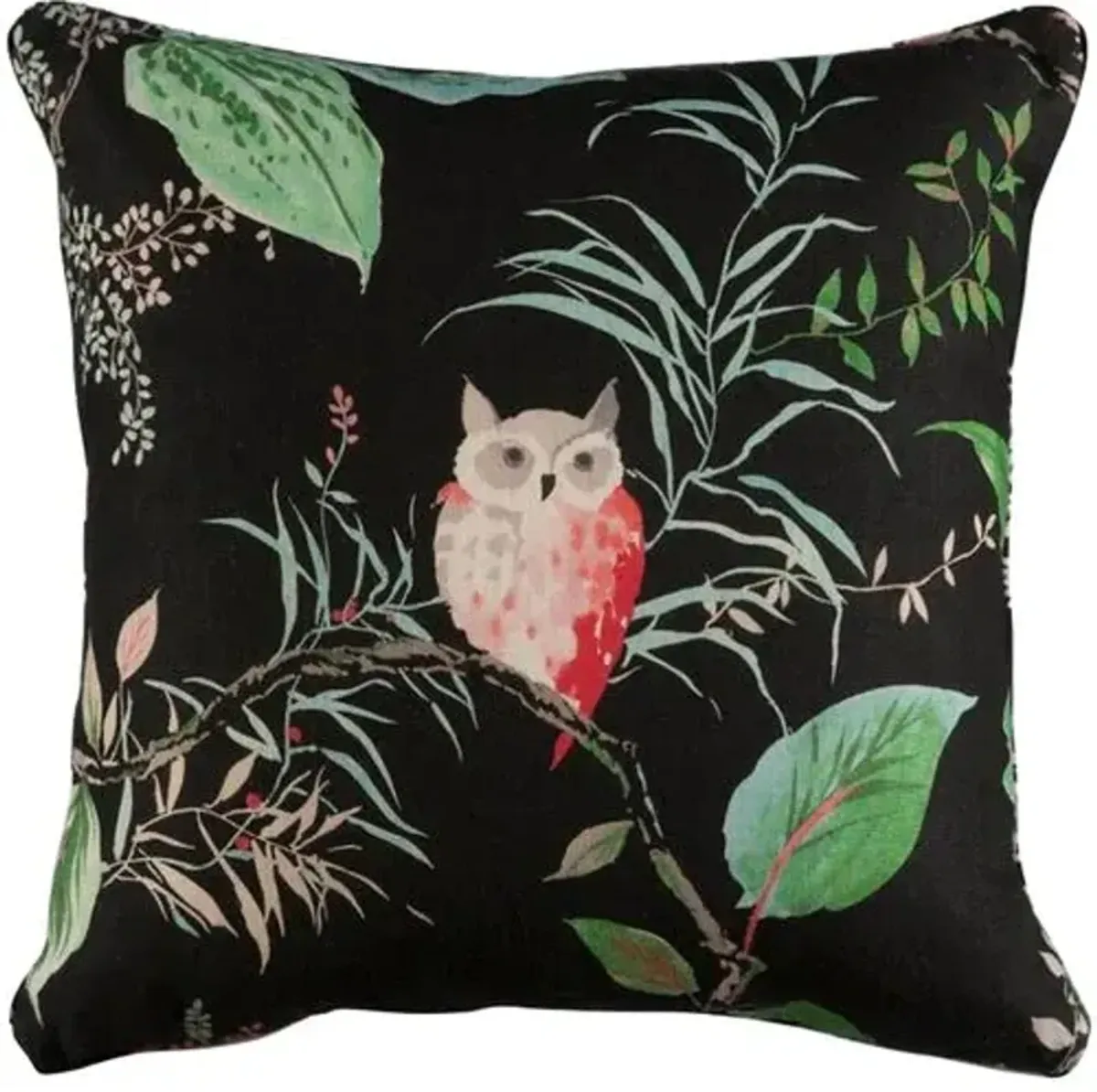 Strix Owl Linen Pillow - Black/Green