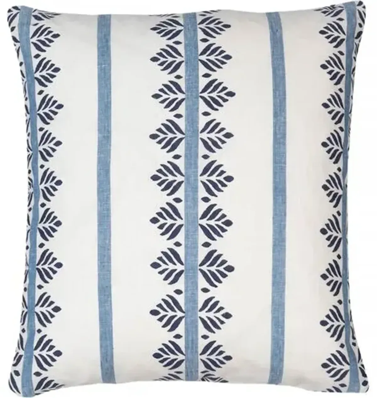 Fern Stripe Linen Pillow - Blue/White