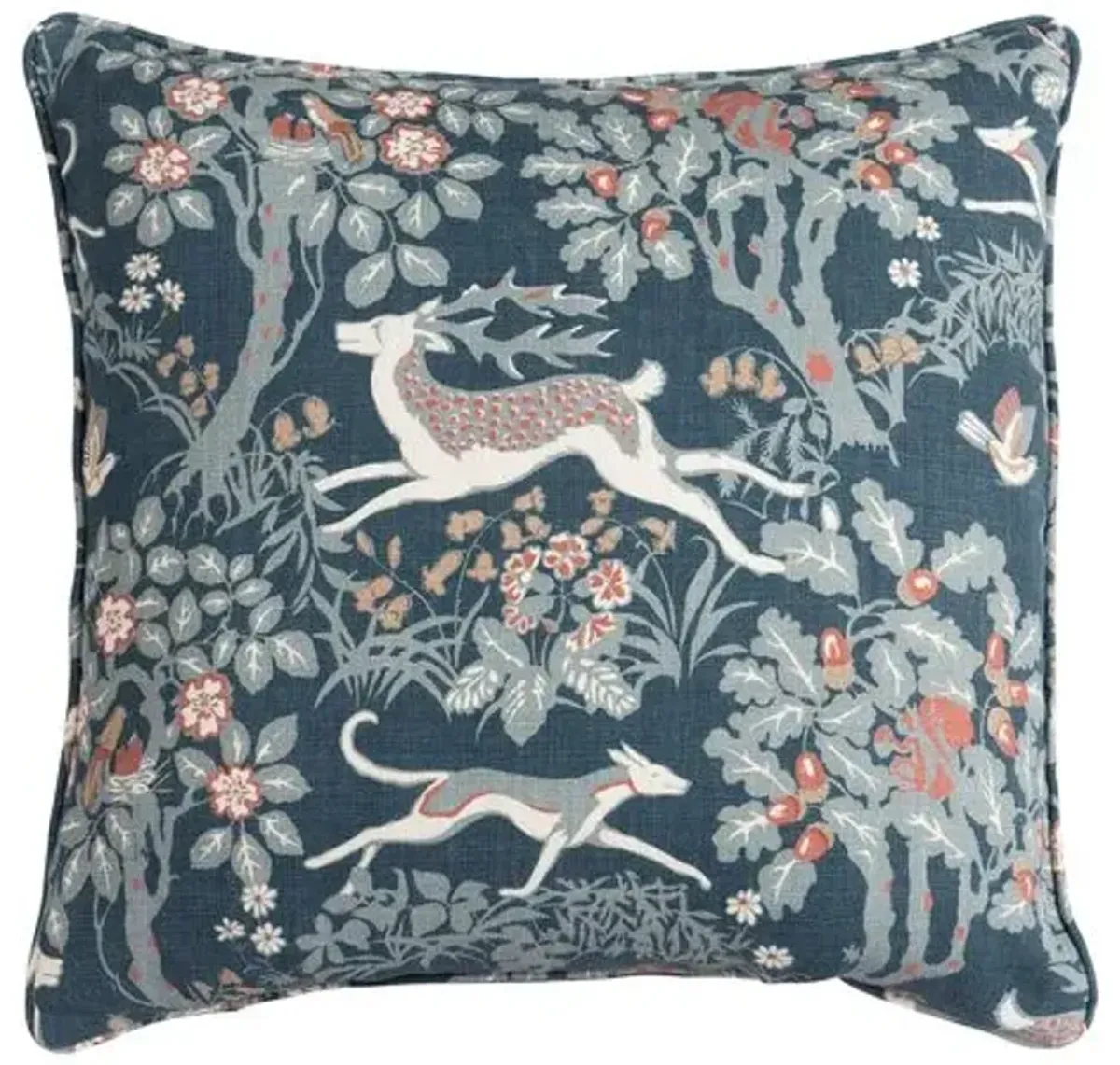 Wanda Woodland Linen Pillow - Navy