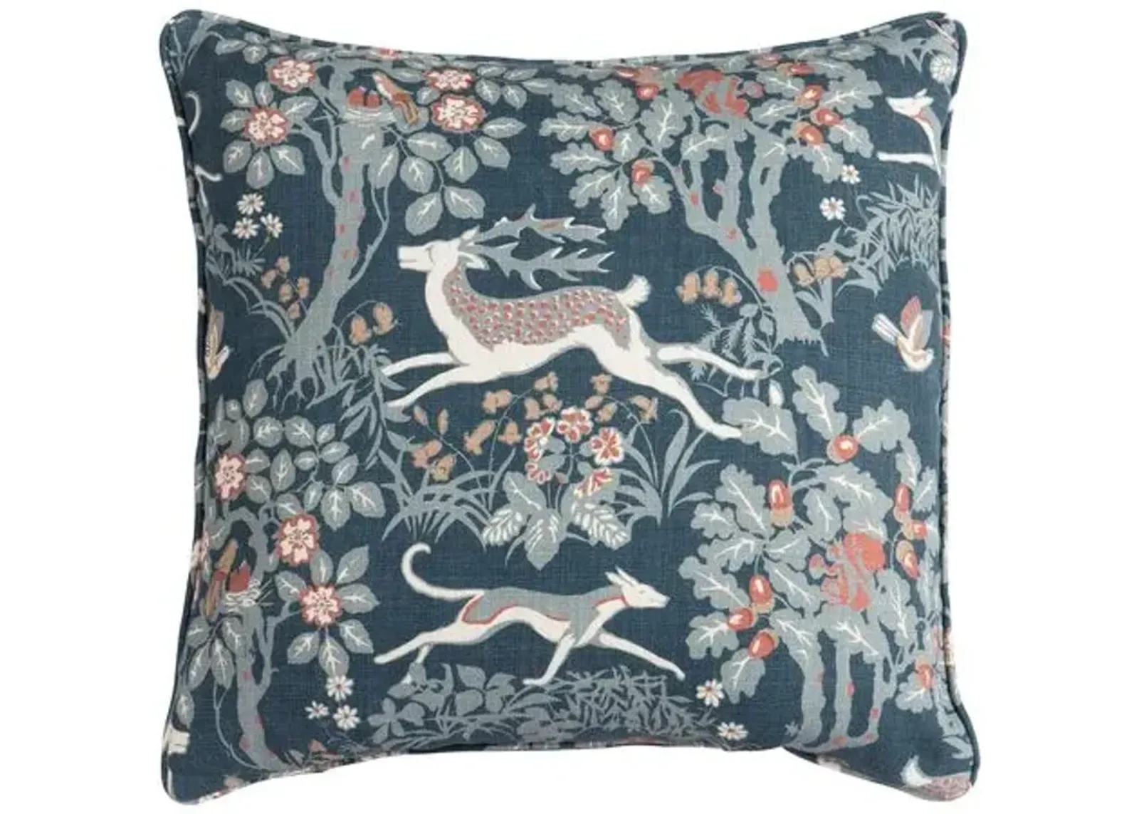 Wanda Woodland Linen Pillow - Navy