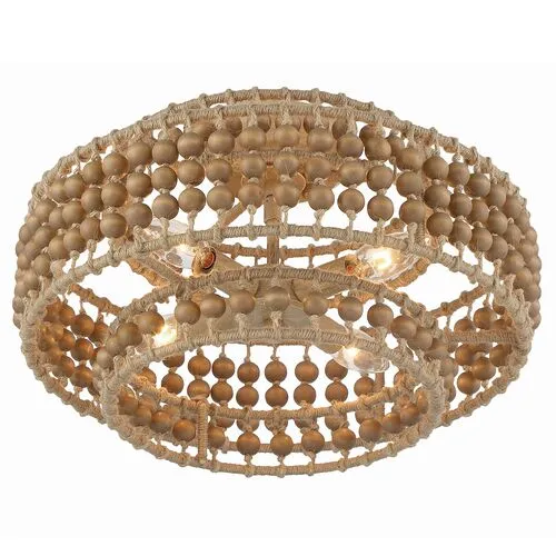 Silas 4 Light Beaded Semi Flush Mount - Natural Jute - Crystorama - Silver