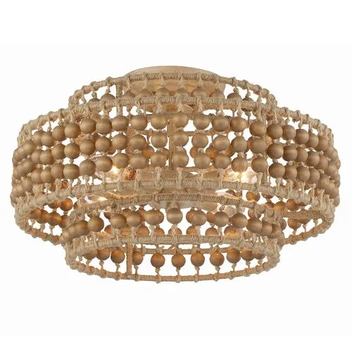 Silas 4 Light Beaded Semi Flush Mount - Natural Jute - Crystorama - Silver