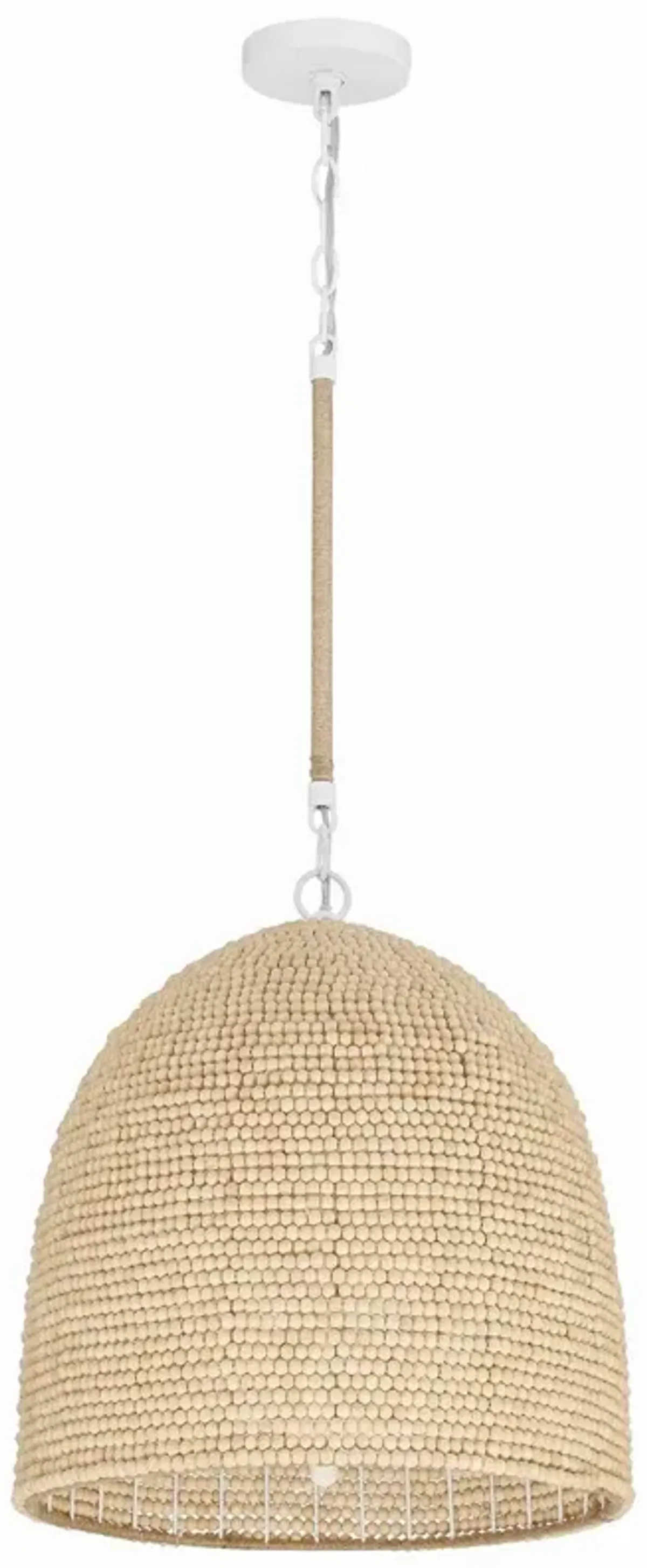 Jasper Beaded Pendant - Matte White/Natural Wood - Crystorama