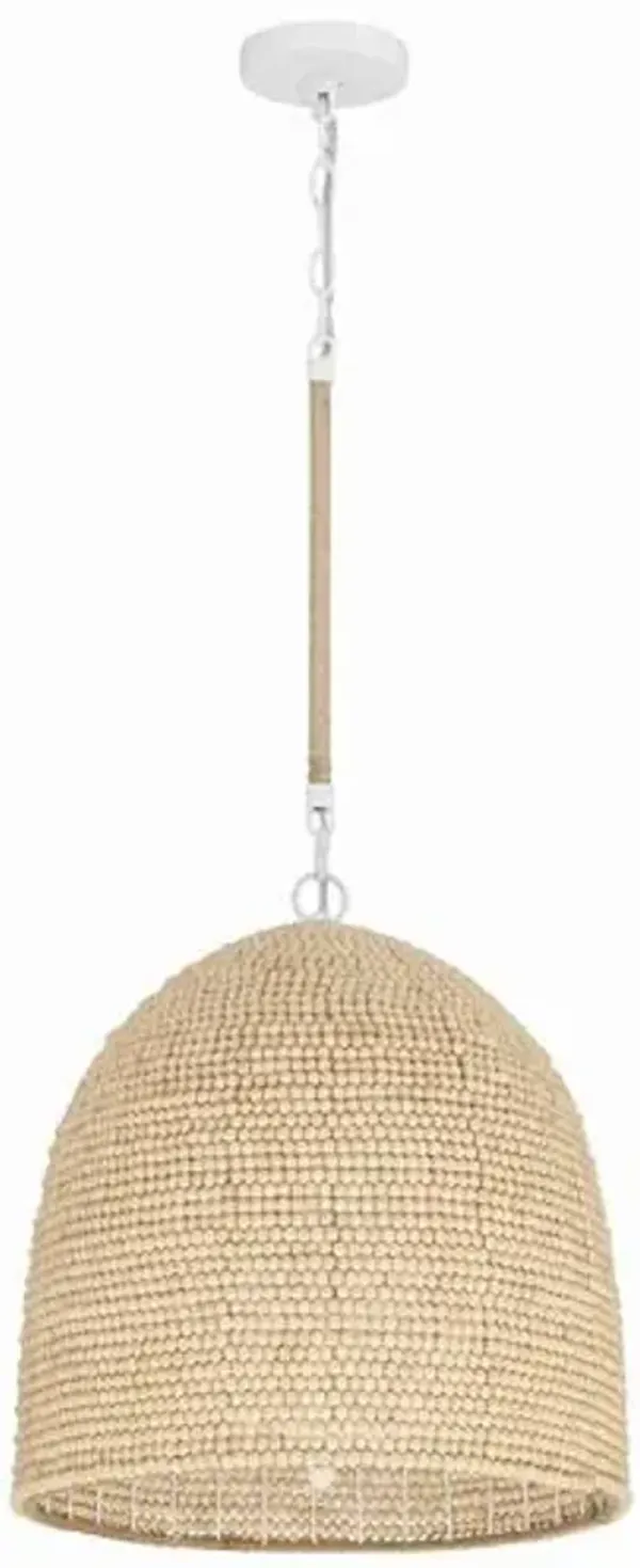 Jasper Beaded Pendant - Matte White/Natural Wood - Crystorama