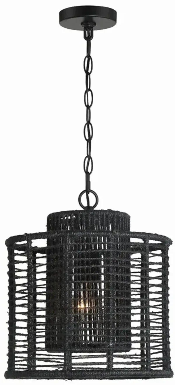 Jayna 1 Light Mini Pendant - Matte Black Jute - Crystorama
