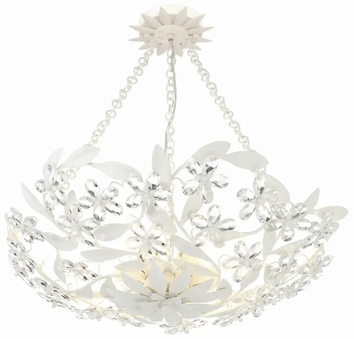 Marselle 6-Light Hand Cut Floral Crystal Semi Flush Mount - Crystorama - White