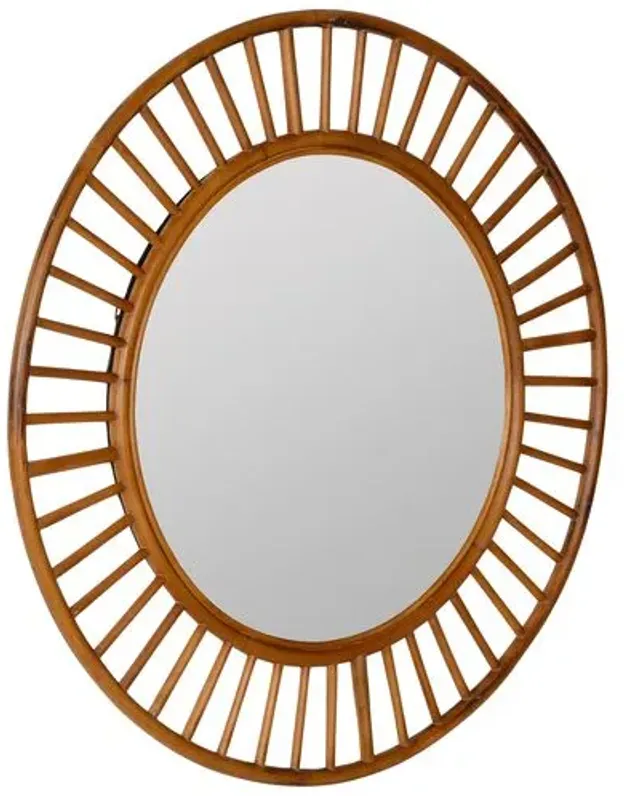 Riley Rattan Round Wall Mirror - Brown