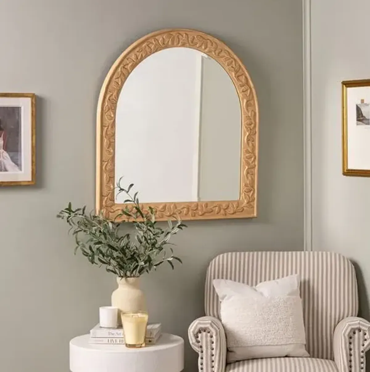 Alice Arched Mantel Wall Mirror - Natural Distressed Wood