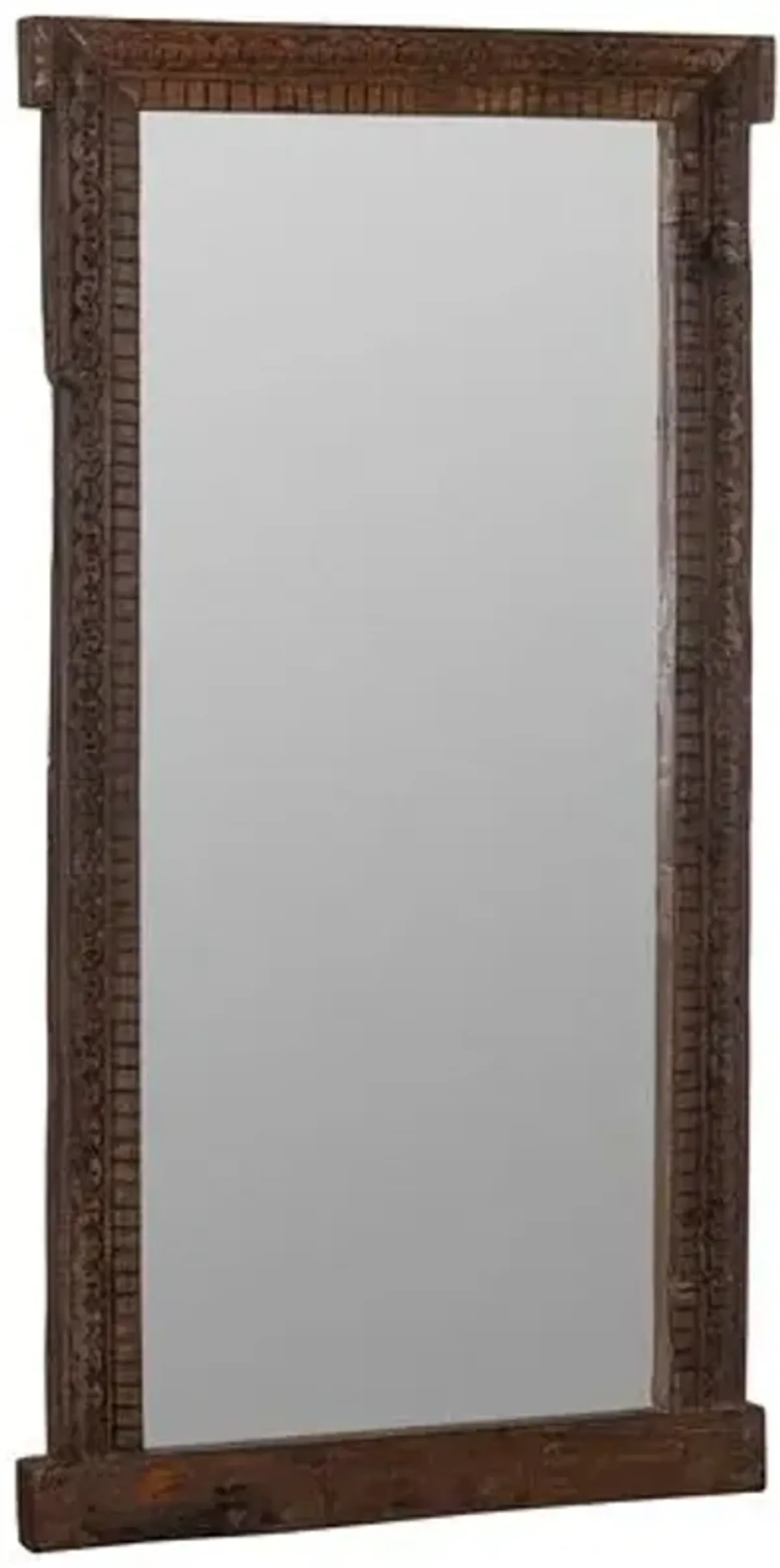 Ottavia Carved Wood Floor Mirror - Walnut - Brown