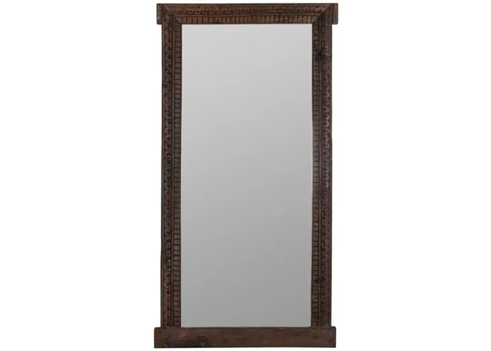 Ottavia Carved Wood Floor Mirror - Walnut - Brown