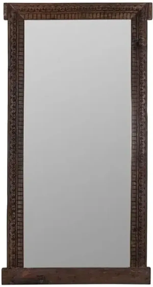 Ottavia Carved Wood Floor Mirror - Walnut - Brown