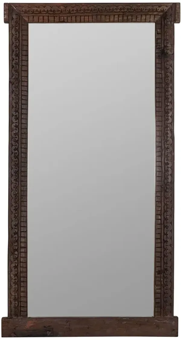 Ottavia Carved Wood Floor Mirror, Walnut