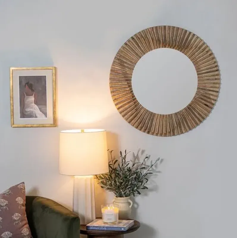 Tamera Round Wall Mirror - Walnut