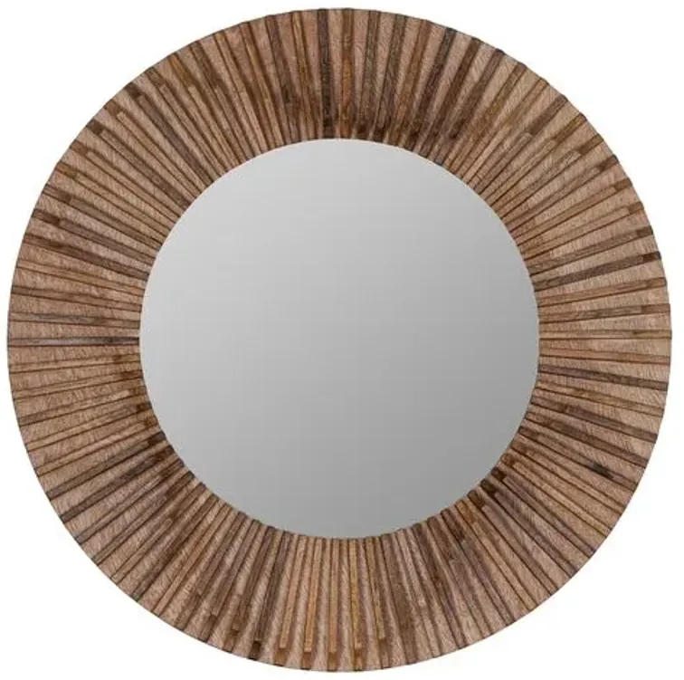 Tamera Round Wall Mirror - Walnut